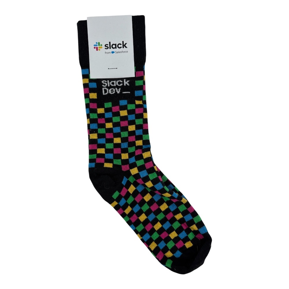 Slack Dev Salesforce Combed Cotton Multi Color Checkered Crew Socks Unisex